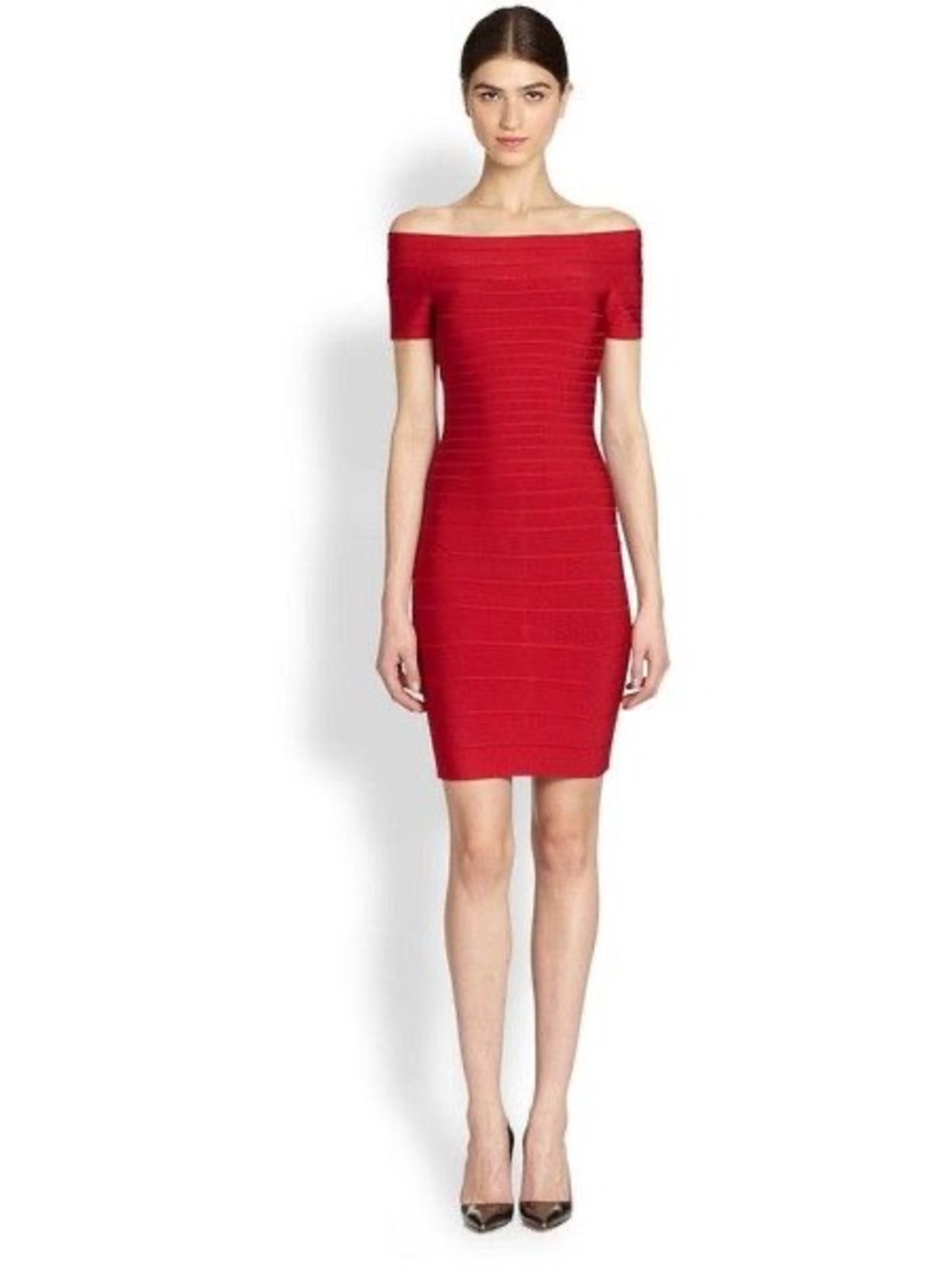 Ronny Kobo Collection Red Off-Shoulder Sheath Dress